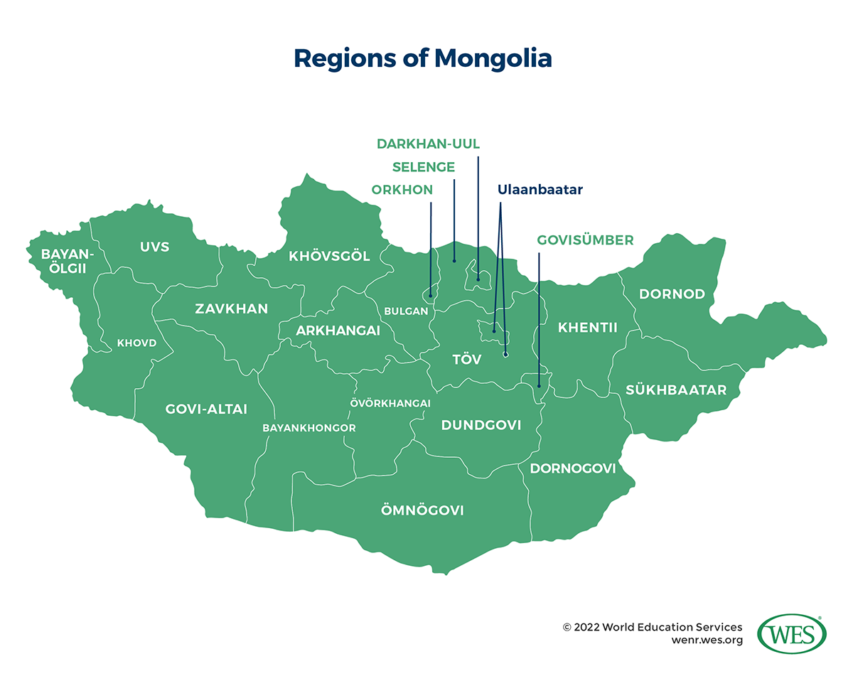 A regional map of Mongolia. 