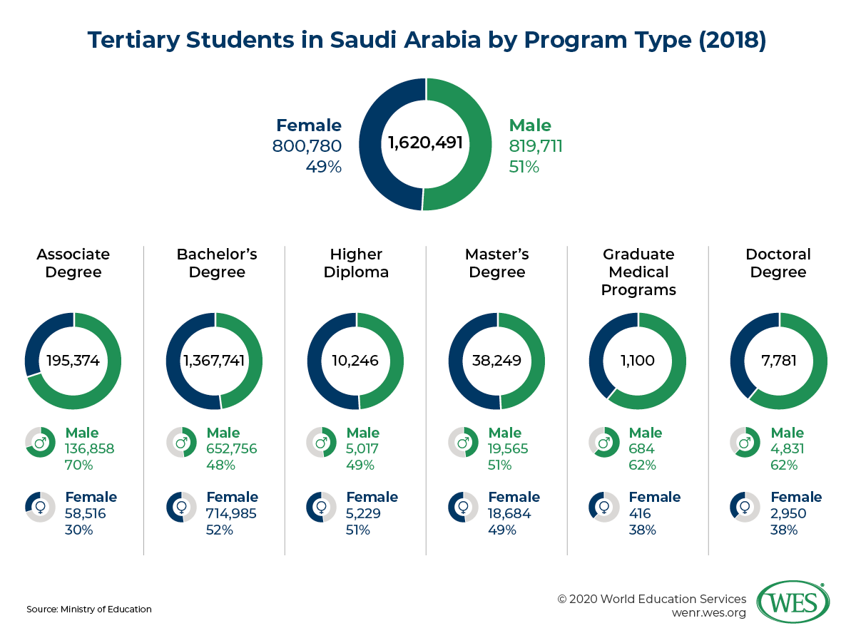 Education in Saudi Arabia image 5: pie charts showing tertiary students in Saudi Arabia by program type